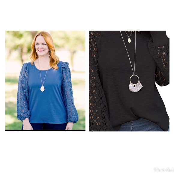 The Pioneer Woman Tops - Bundle of 2 Women’s Long Sleeve Lace Arm Tops in Blue and Black Size XL